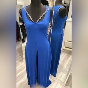 VENUS Custom Embellished Royal Blue Top w/Center Slit. Size XS